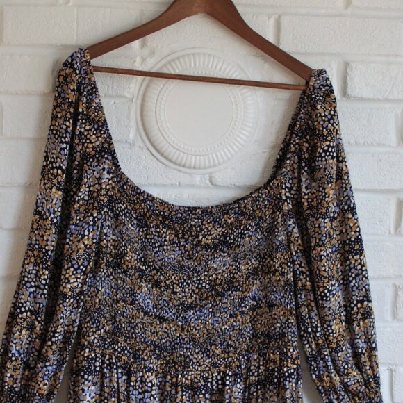 ELOQUII Elements Plus Size Mixed Dot Print Midi Dress with Smocked Bodice 22/24 - Picture 2 of 9